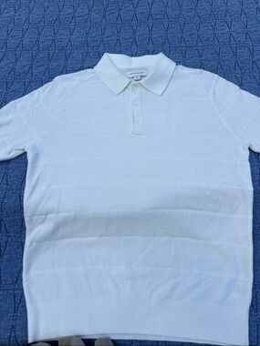 Men's White Short-Sleeve Knit Polo Sweater lightweight